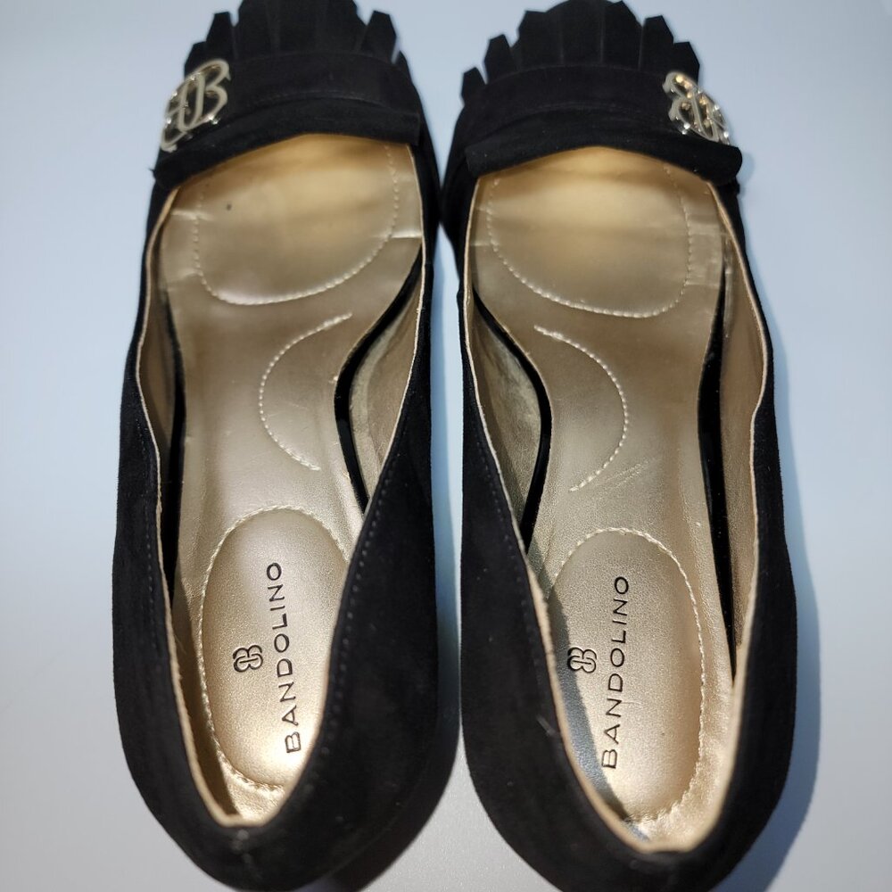 Bandolino Women's Black Suede & Patent Leather Chunk Heals Classic US Size 8.5 - Picture 9 of 10